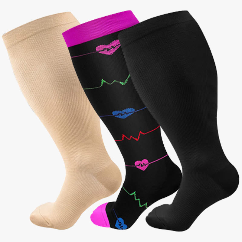 Chaussettes de compression violettes pour électrocardiogramme, grandes tailles, 2XL-7XL (3 paires)