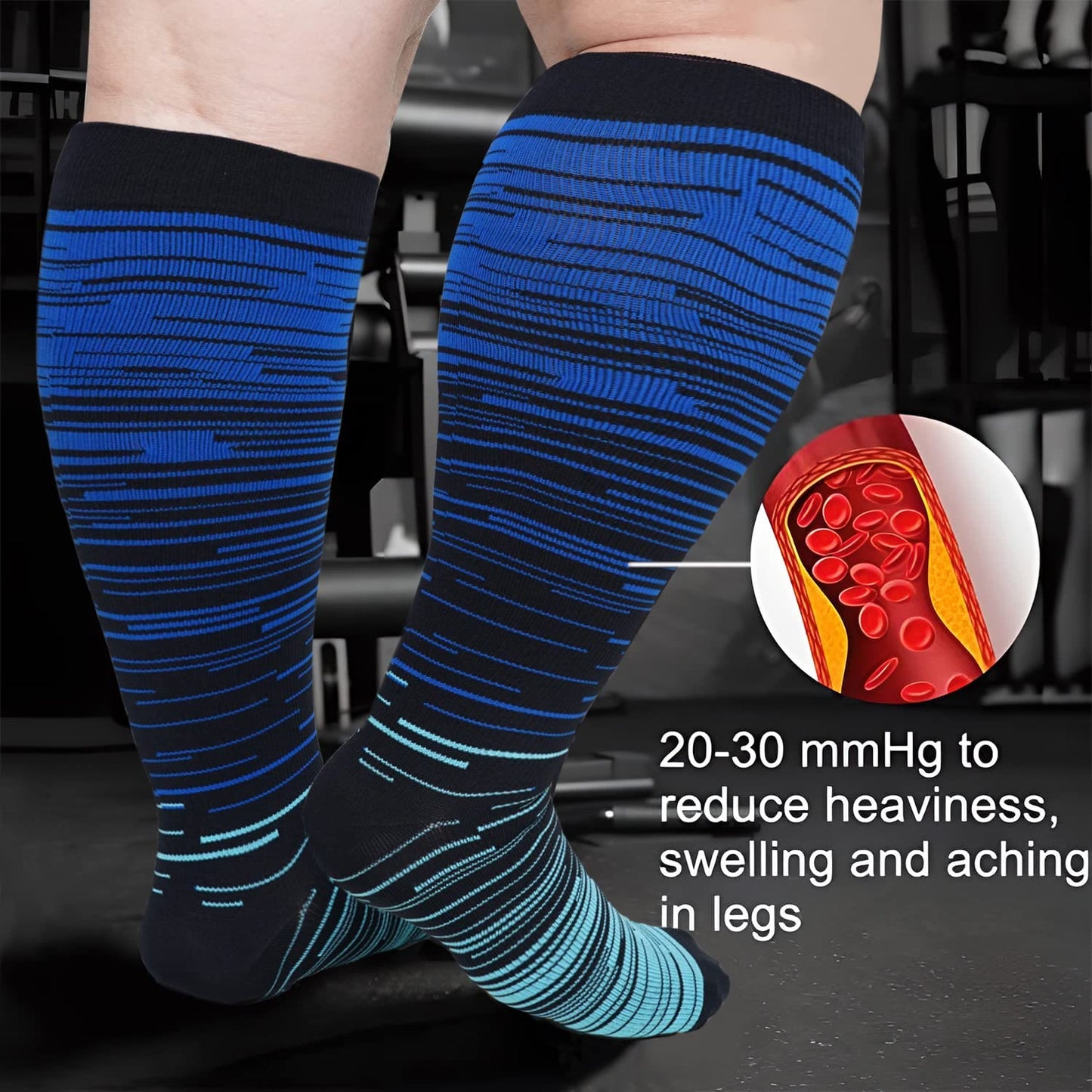 Chaussettes de compression à filaments bleus grande taille (2XL-7XL) (3 paires)