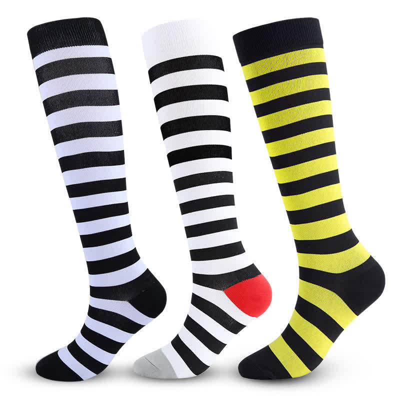 Chaussettes de compression à rayures colorées (3 paires)