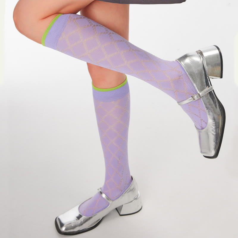 Chaussettes de compression transparentes à motif de losanges violets