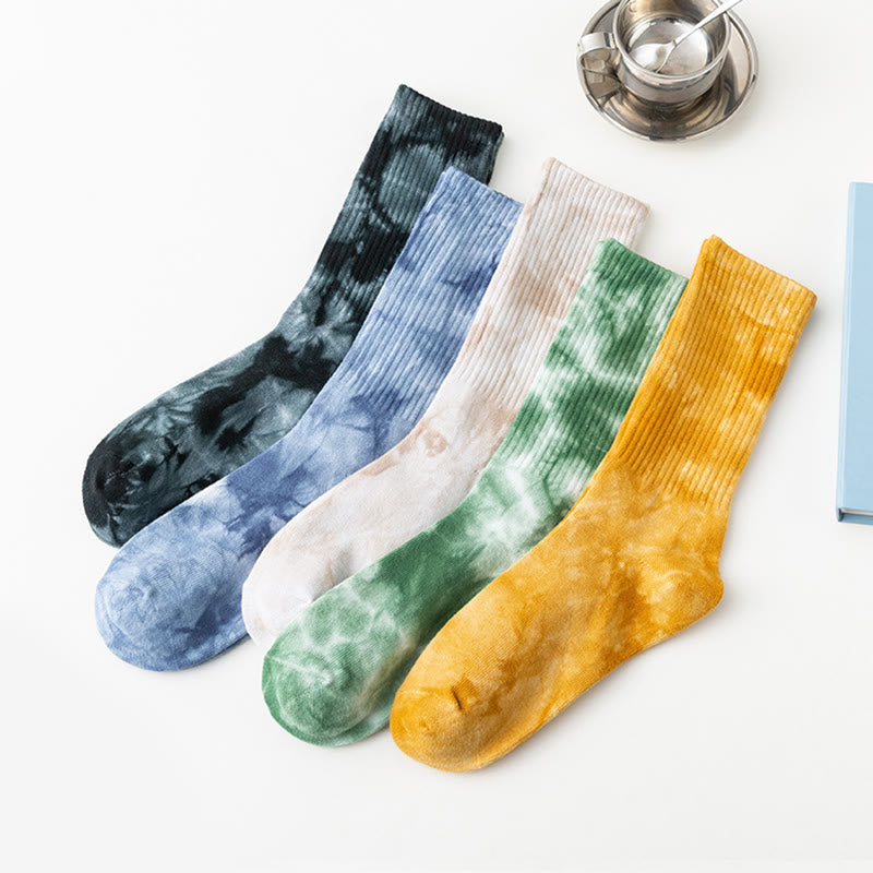 Chaussettes mi-mollet tie-dye grande taille (5 paires)