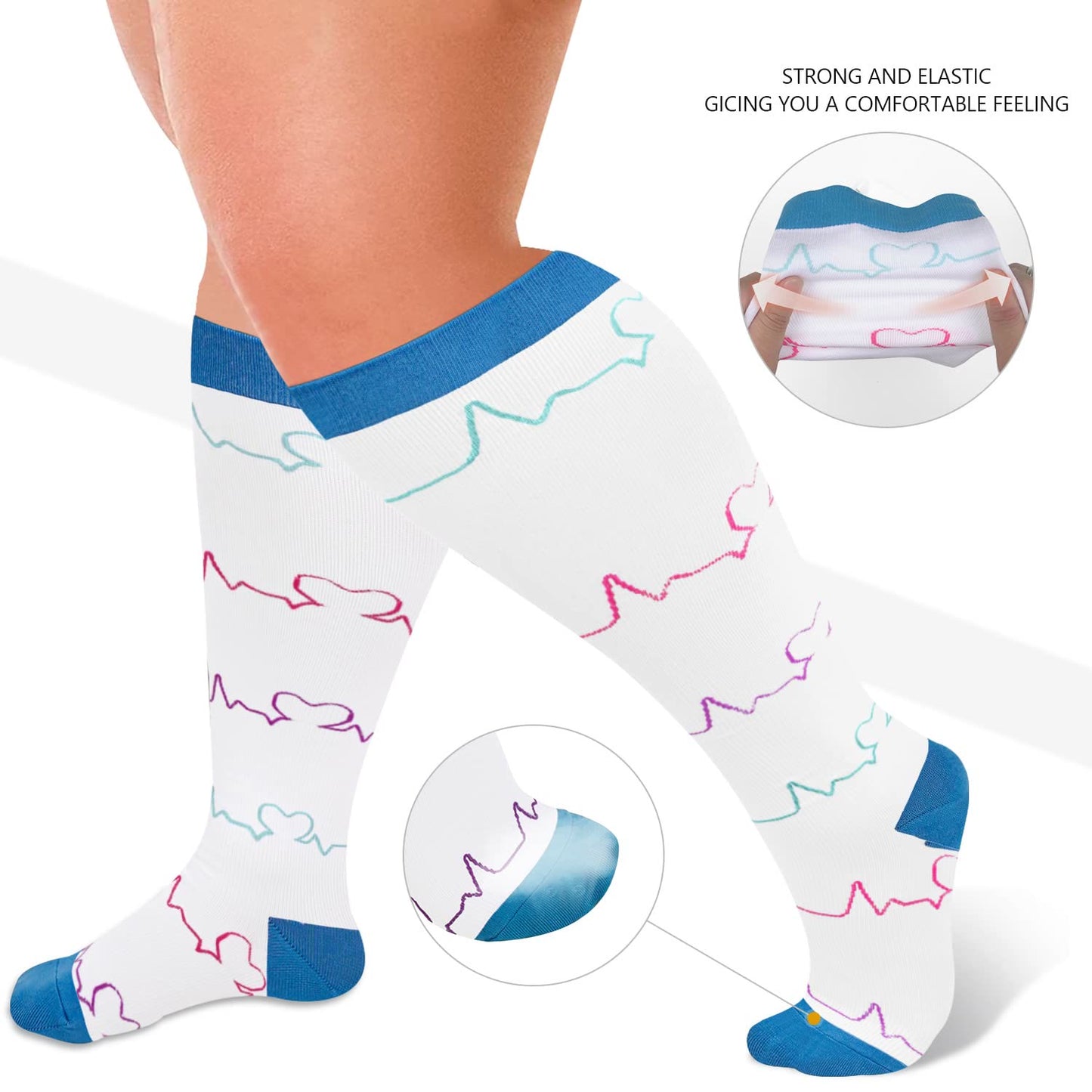 Chaussettes de compression blanches pour électrocardiogramme grande taille (3 paires)