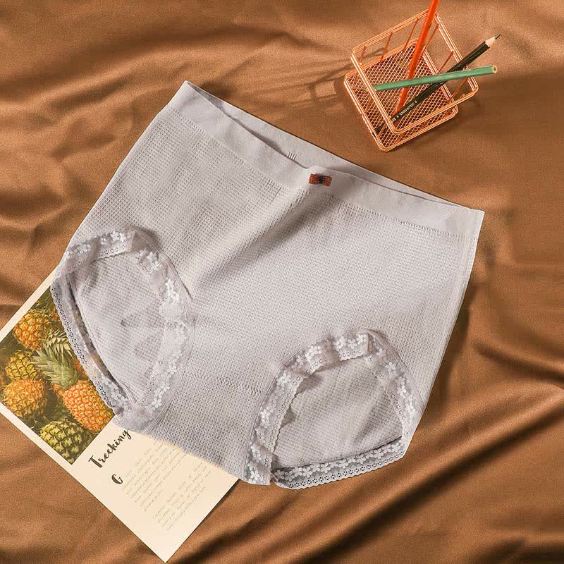 Culotte taille haute respirante en dentelle grande taille (5 paires)