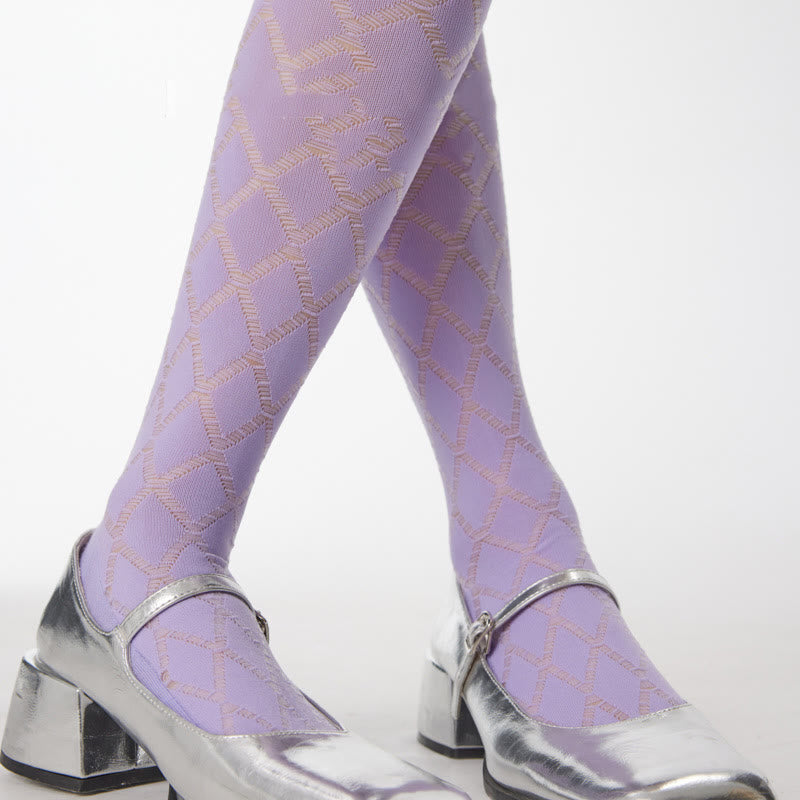 Chaussettes de compression transparentes à motif de losanges violets