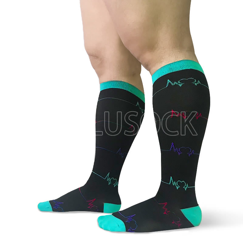 Chaussettes de compression bleues à motif électrocardiogramme grande taille (3 paires)