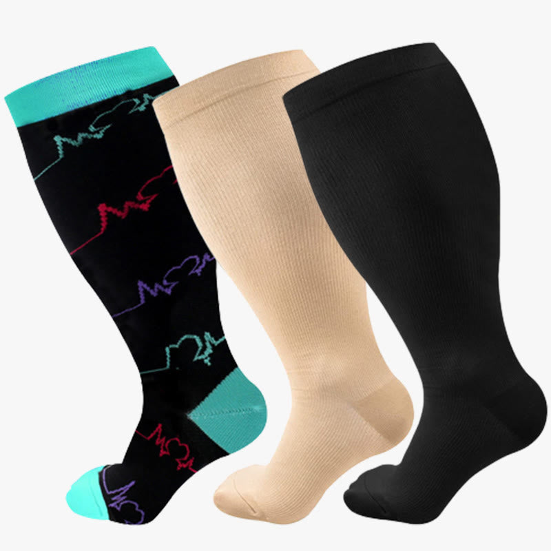 Chaussettes de compression bleues solides pour électrocardiogramme, grande taille (3 paires)