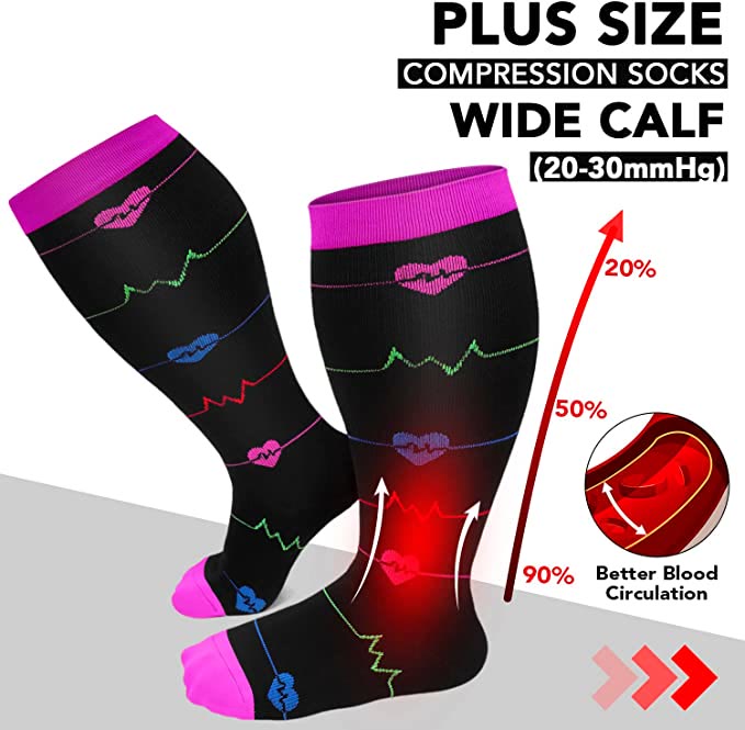 Chaussettes de compression noires grande taille pour électrocardiogramme (2XL-7XL) (3 paires)