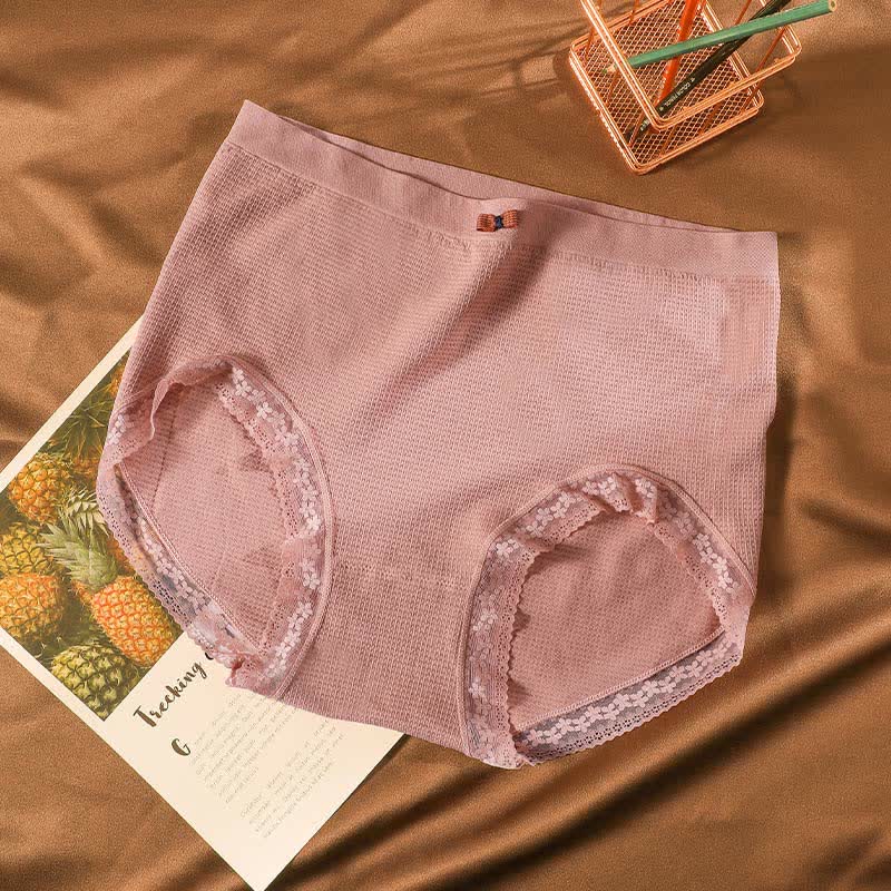 Culotte taille haute respirante en dentelle grande taille (5 paires)