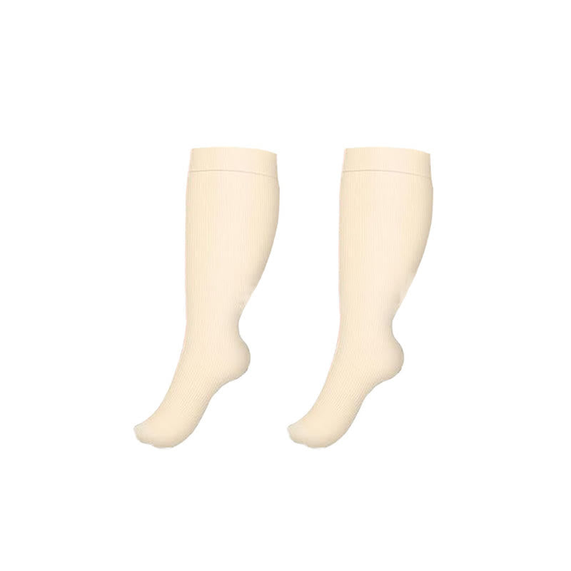 Chaussettes de compression de couleur unie grande taille (3 paires) - Beige - 4XL - image 4
