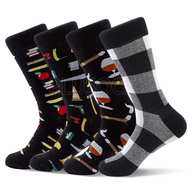 Chaussettes mi-mollet à imprimés d'outils grande taille (4 paires)