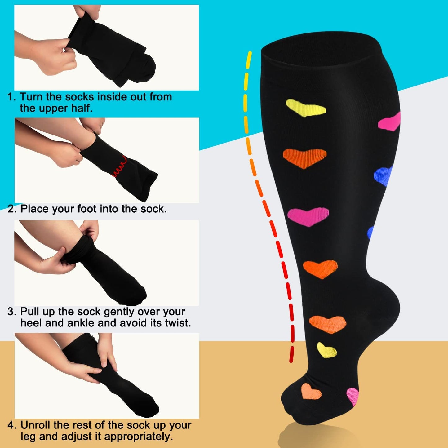 Chaussettes de compression noires grande taille pour électrocardiogramme (2XL-7XL) (3 paires)