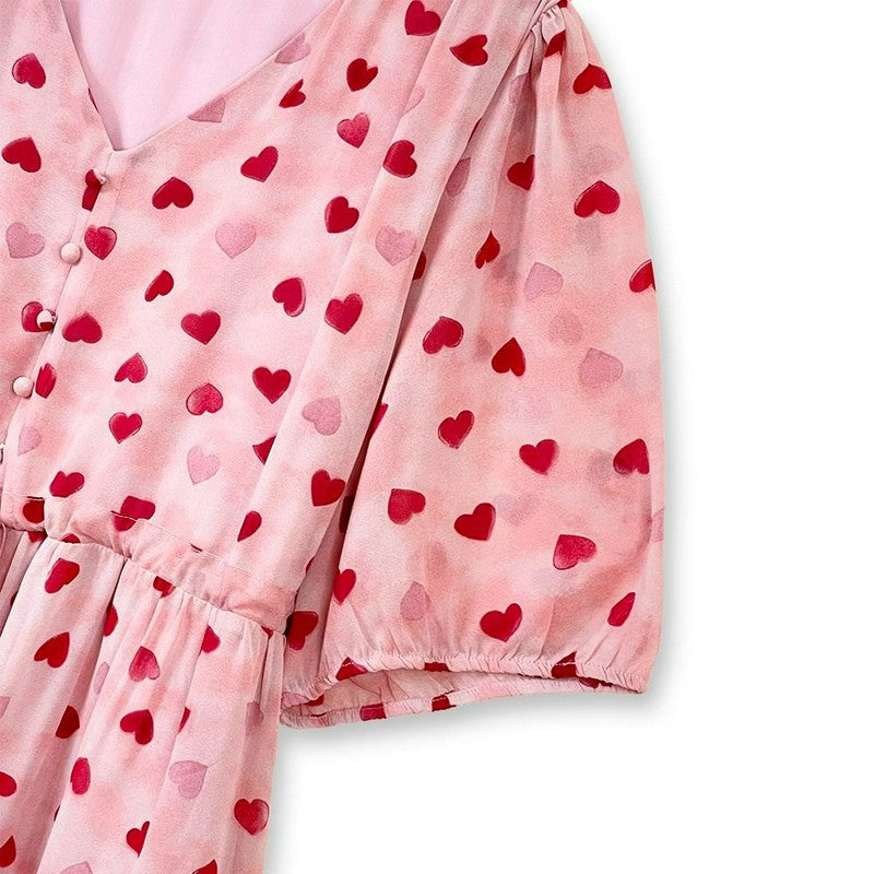 Robe midi à cordon de serrage imprimé cœur - image 4