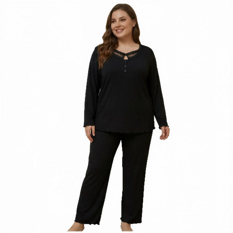 Ensemble pyjama en dentelle unie - image 3