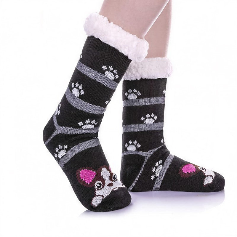 Chaussettes-chaussons confortables doublées de peluche à rayures de Noël - Noir - 42(US2-8) - image 7