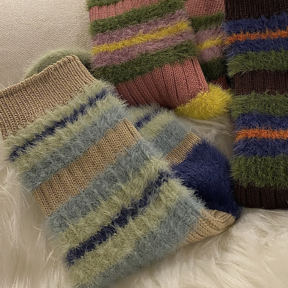 Chaussettes montantes en fourrure à blocs de couleur (6 paires) - image 8