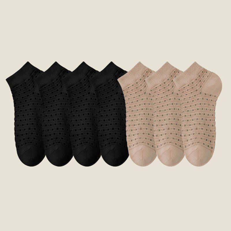 Chaussettes basses en maille ajourée (7 paires) - Noir*4+Kaki*3 - EU38-44 (US5-11) - image 21