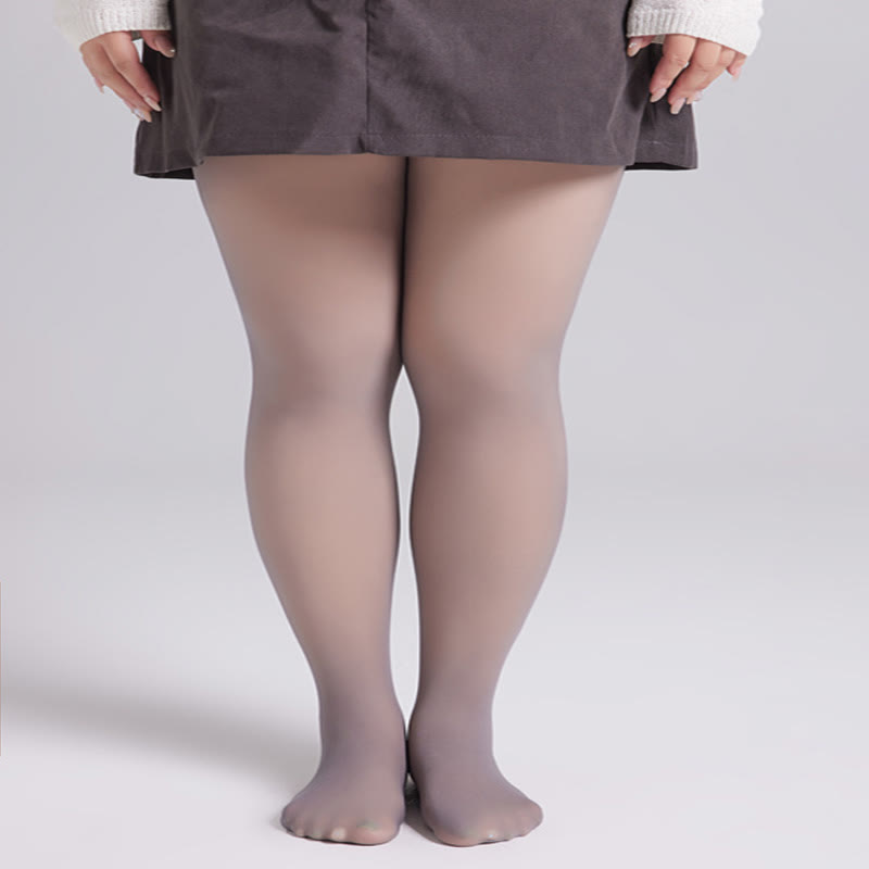 Collants épais taille haute grande taille - 330 g (plus velours) - Gris - À pieds - image 2