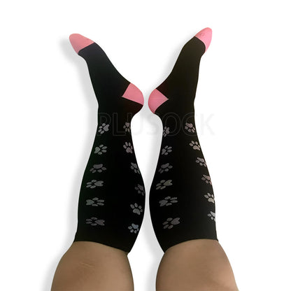 Chaussettes de compression roses à imprimé empreintes de chien, grandes tailles (2XL-7XL) (3 paires)