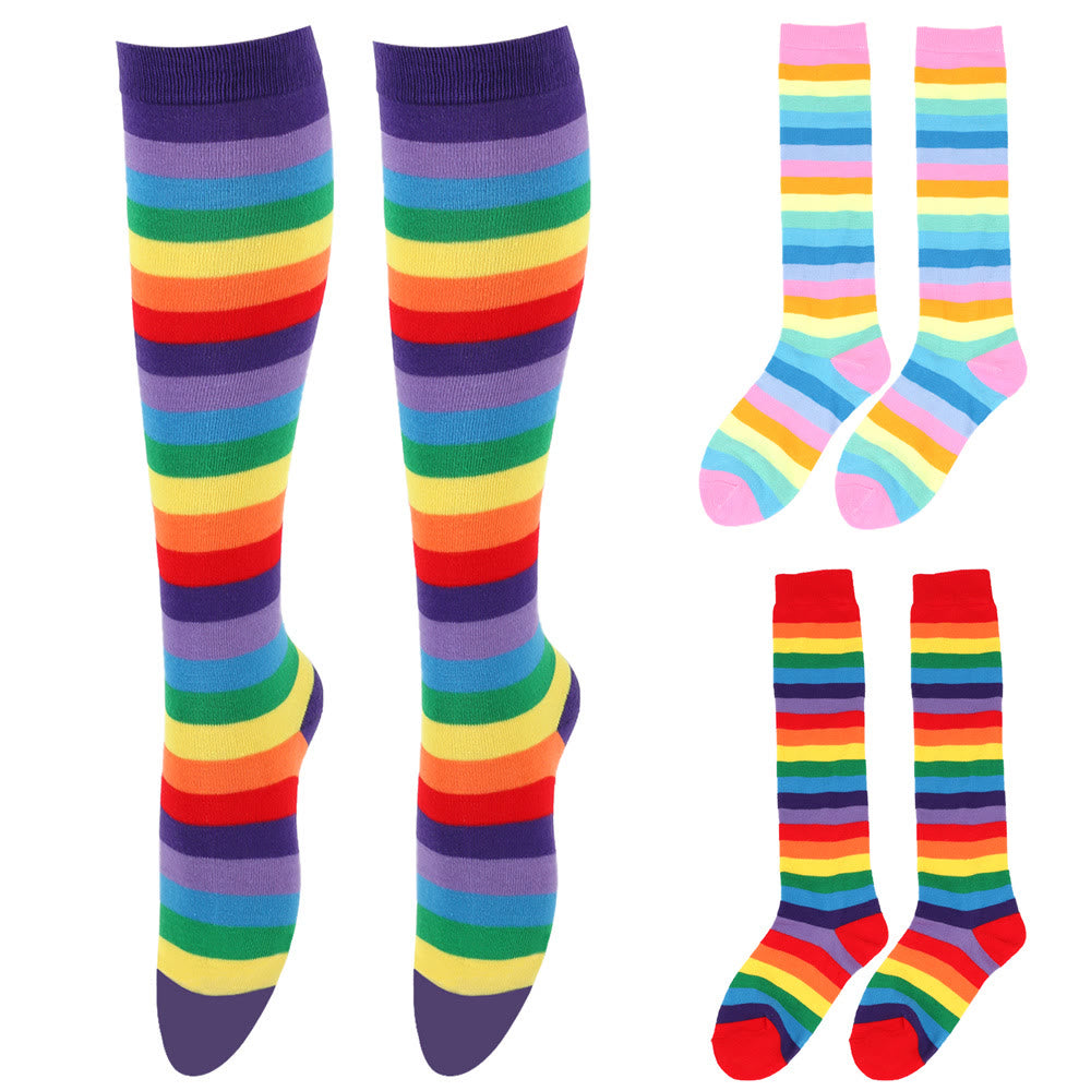 Chaussettes hautes à rayures arc-en-ciel (3 paires)