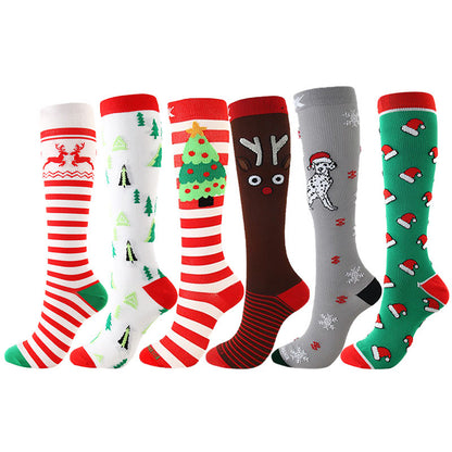 Chaussettes de compression montantes de Noël (6 paires) - Multicolore - L/XL - image 0