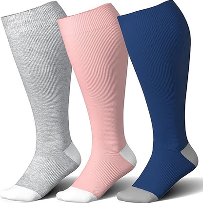 Chaussettes de compression élastiques de couleur unie grande taille (3 paires)