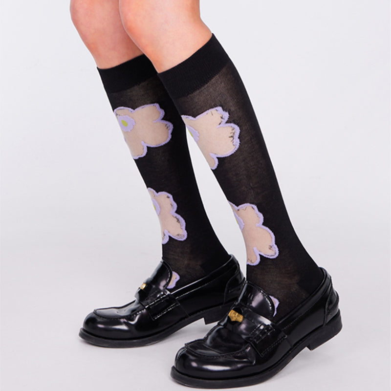 Chaussettes transparentes en verre à motif floral violet - image 2
