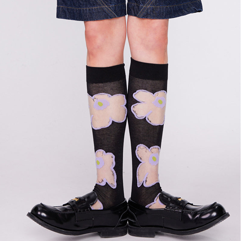 Chaussettes transparentes en verre à motif floral violet - image 1
