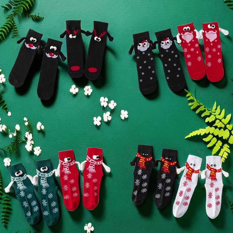Chaussettes de Noël à motifs mains qui se tiennent (4 paires) - image 0