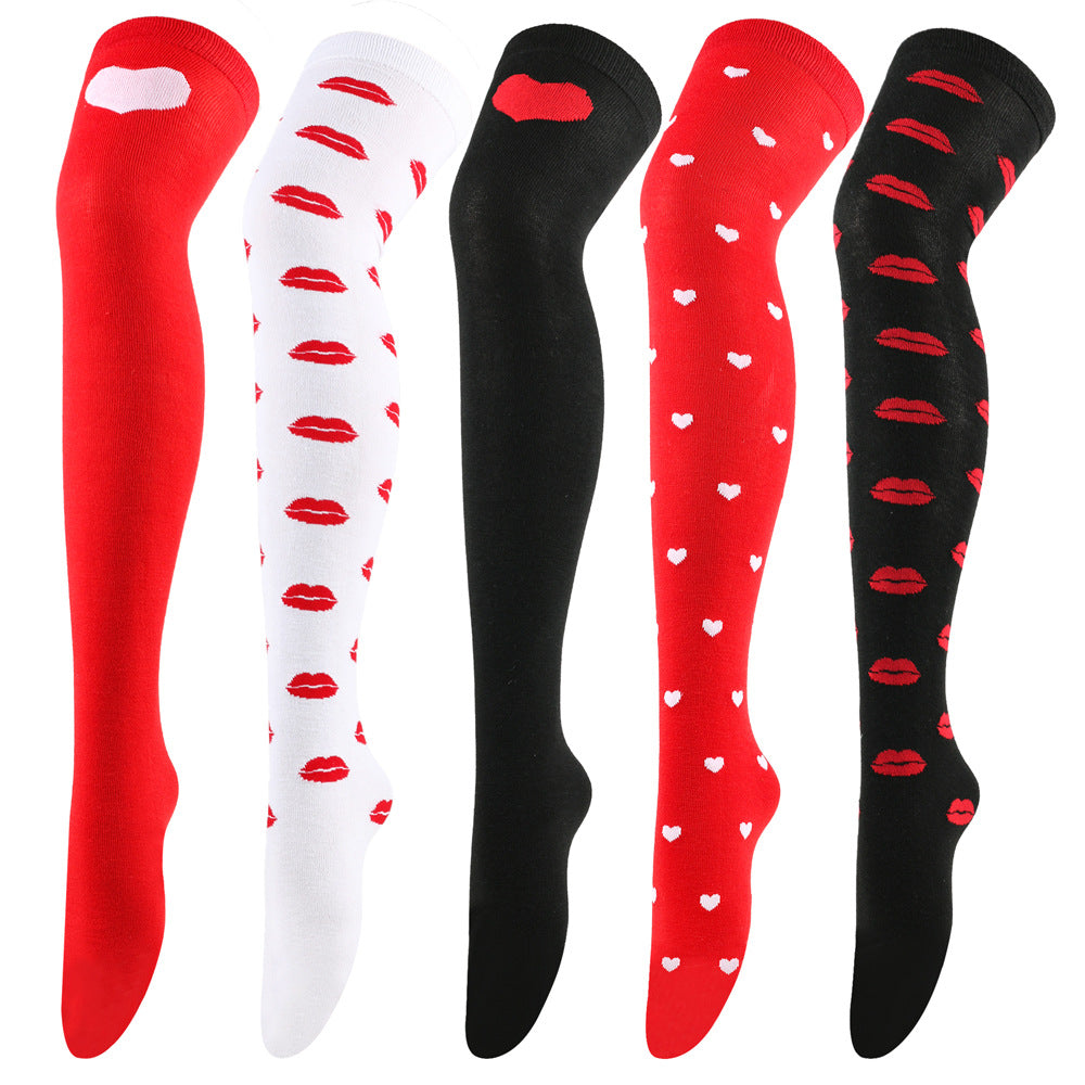 Chaussettes hautes de fête à lèvres rouges (5 paires)