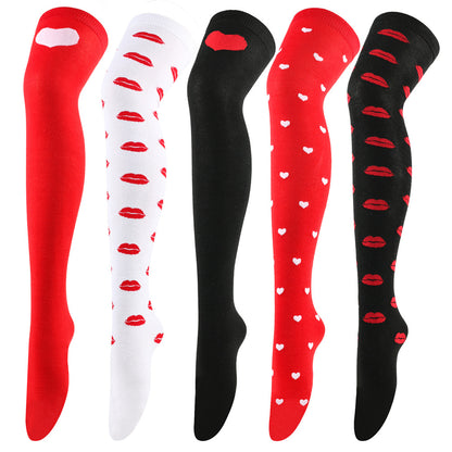 Chaussettes hautes de fête à lèvres rouges (5 paires)