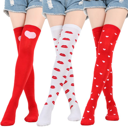 Chaussettes hautes de fête à lèvres rouges (5 paires)