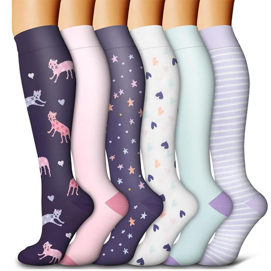Chaussettes de compression à motif d'étoiles mignonnes (6 paires)