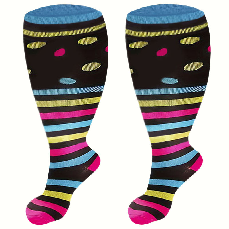 Chaussettes de compression à pois et rayures grande taille (3 paires) - image 1
