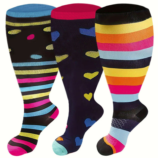 Chaussettes de compression à pois et rayures grande taille (3 paires)