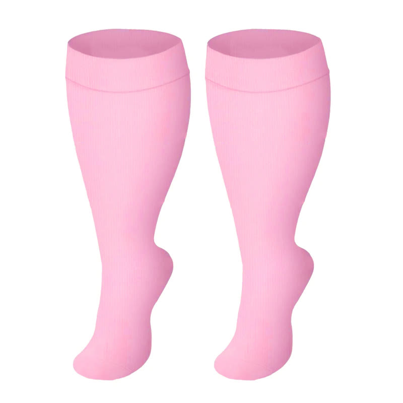 Chaussettes de compression à mollet large de couleur unie grande taille (3 paires) - Rose - 4XL - image 2