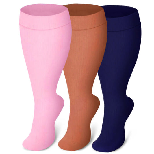 Chaussettes de compression à mollet large de couleur unie grande taille (3 paires)