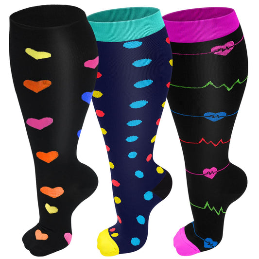 Chaussettes de compression à motifs colorés grande taille (2XL-7XL) (3 paires)
