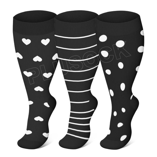 Chaussettes de compression à rayures blanches grande taille (3 paires)