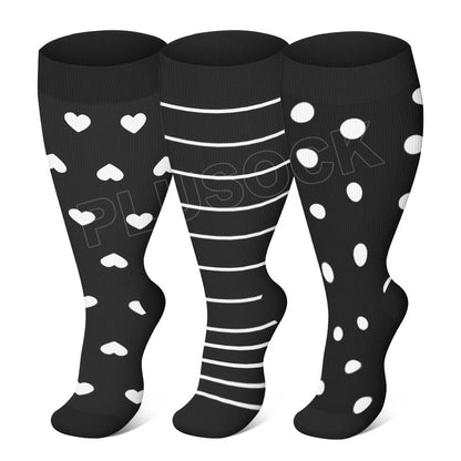 Chaussettes de compression à rayures blanches grande taille (3 paires) - Multicolore - 4XL - image 0