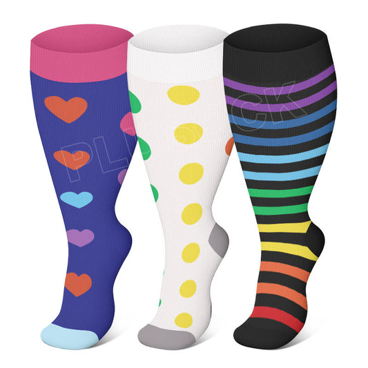 Chaussettes de compression à pois colorés grande taille (3 paires) - Multicolore - 4XL - image 0