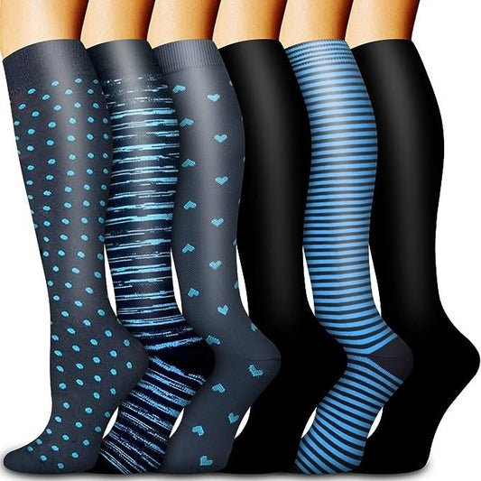 Chaussettes de compression à pois bleus (6 paires)