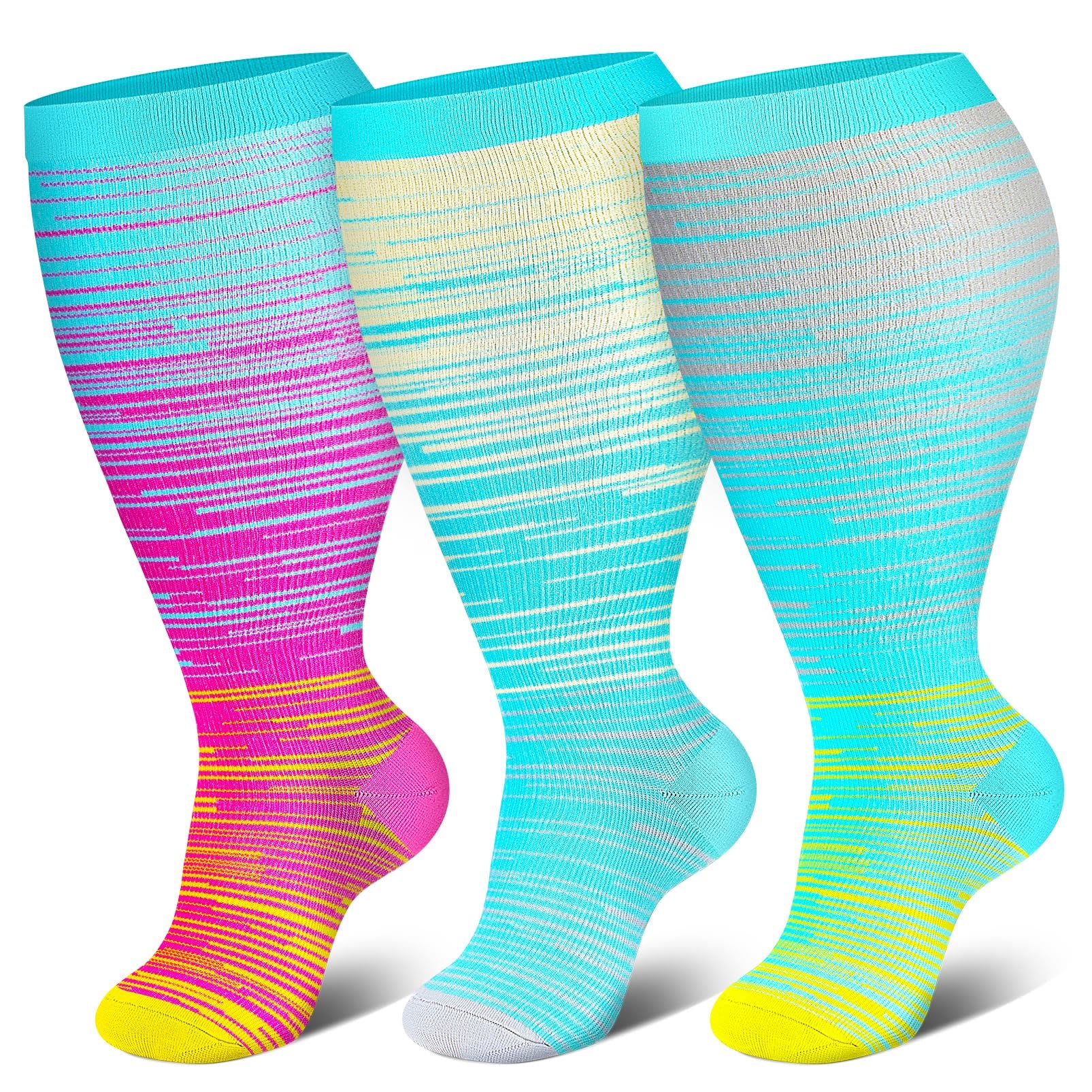 Chaussettes de compression à rayures vives grandes tailles 2XL - 7XL (3 paires) - image 6
