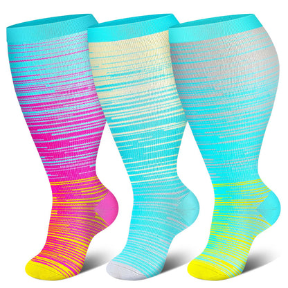 Chaussettes de compression à rayures vives grandes tailles 2XL - 7XL (3 paires) - image 6