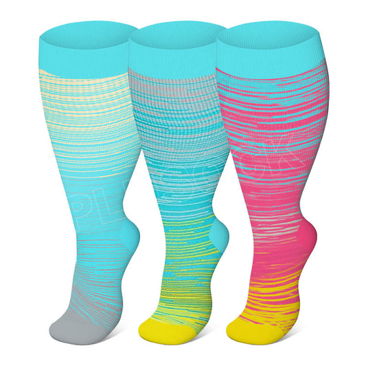 Chaussettes de compression à rayures lumineuses grande taille 2XL-7XL (3 paires)
