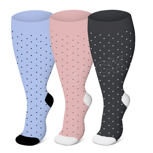 Chaussettes de compression à pois roses grande taille (3 paires)