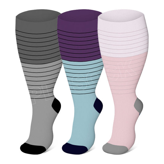 Chaussettes de compression rayées à blocs de couleurs grande taille (3 paires)