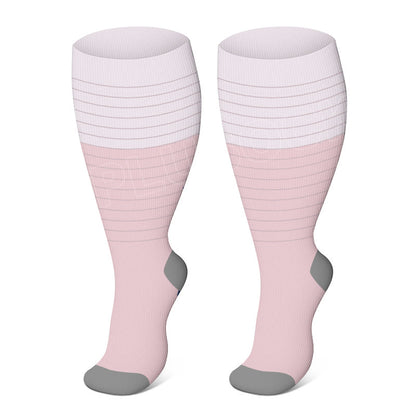 Chaussettes de compression rayées à blocs de couleurs grande taille (3 paires) - Rose - 4XL - image 2
