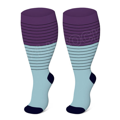 Chaussettes de compression rayées à blocs de couleurs grande taille (3 paires) - Violet - 4XL - image 1