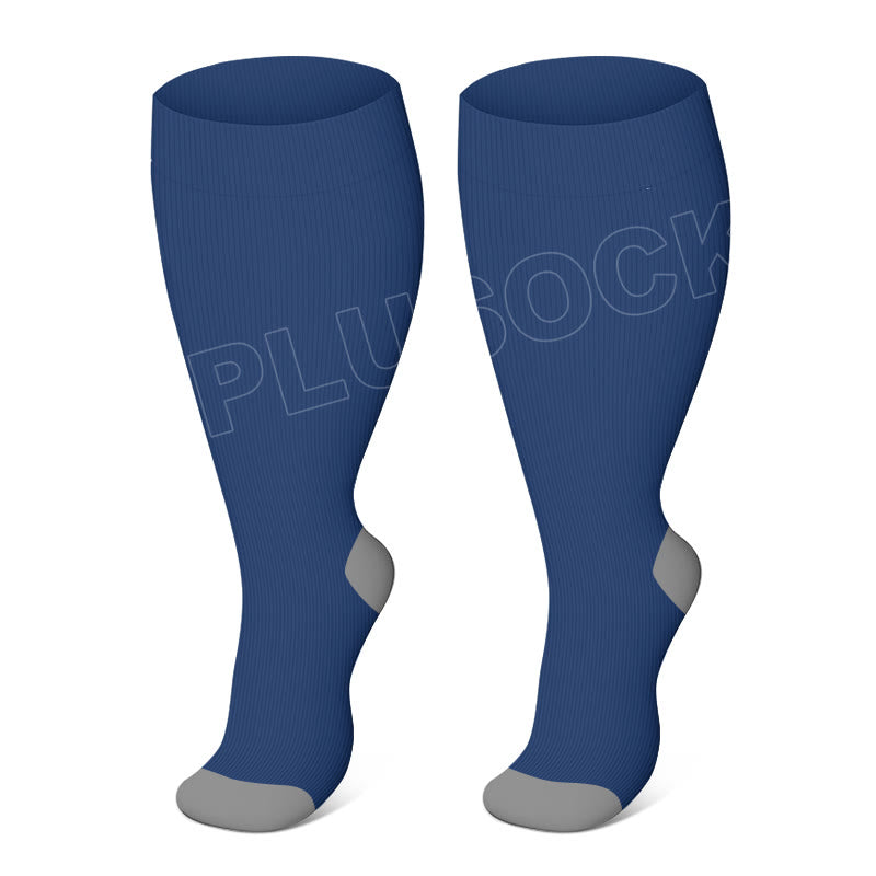 Chaussettes de compression élastiques de couleur unie grande taille (3 paires) - Bleu - 4XL - image 2