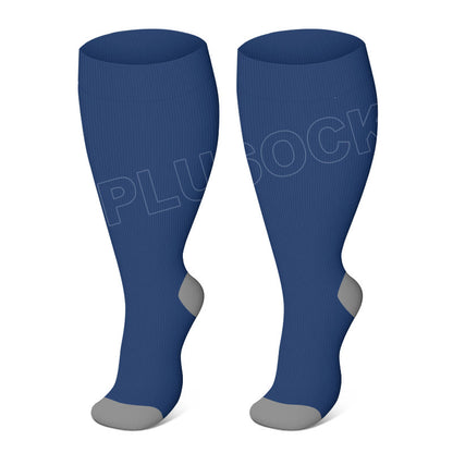 Chaussettes de compression élastiques de couleur unie grande taille (3 paires) - Bleu - 4XL - image 2